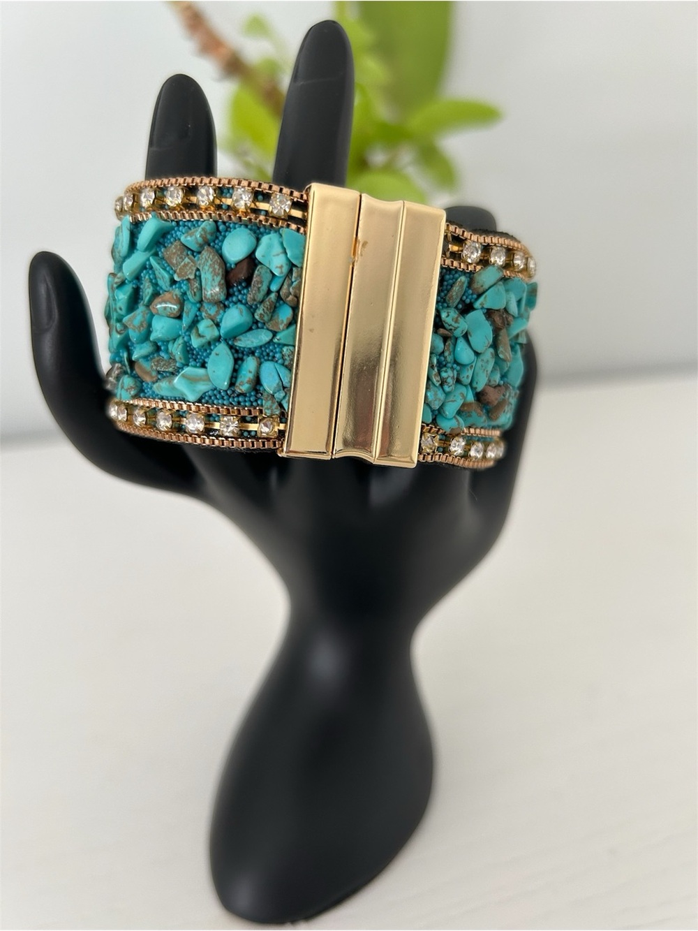 Turquoise Chips Seed Bead Gemstone Wrap Bracelet Boho Western Fashion Jewelry.